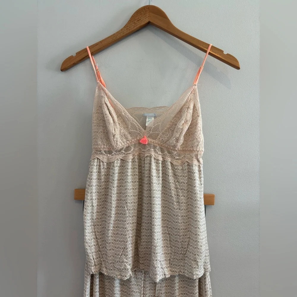 Anthropologie Eberjey Tan & Cream Printed Cami & Long Pant Pajama Set Size M - Picture 3 of 8